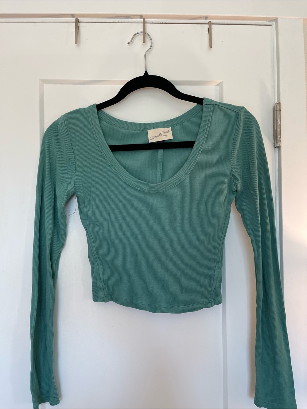 Universal Thread Ribbed Scoop Neck Long-Sleeve Top - Seafoam
